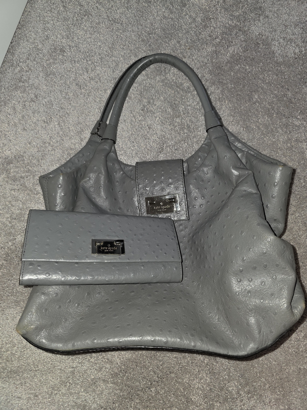 Kate Spade Grey Embossed Tote with Matching Wallet